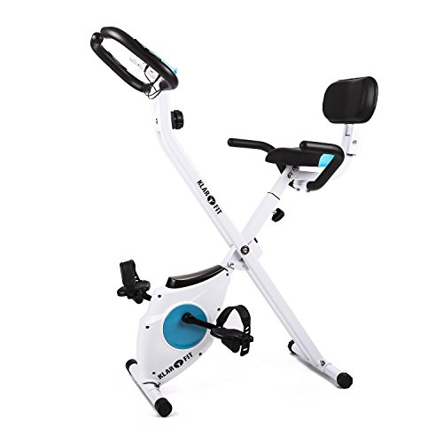 Klarfit Azura - Bicicleta Estática, Bici fija con Ordenador de Entrenamiento, Medidor de pulso, 8 Niveles de Resistencia, Volante inercia 3 kg, Peso Máx. 100 kg, Blanco