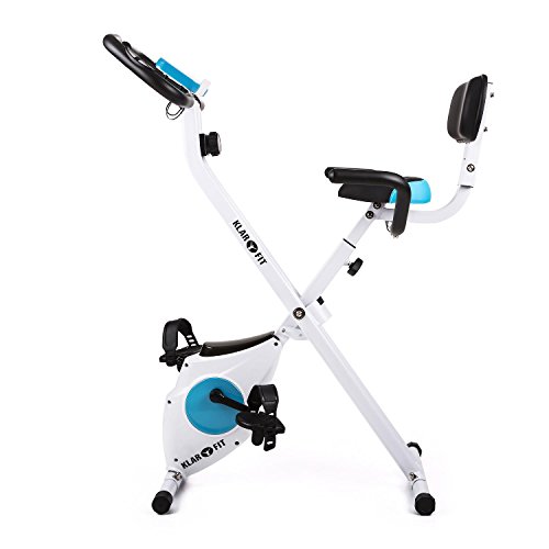 Klarfit Azura - Bicicleta Estática, Bici fija con Ordenador de Entrenamiento, Medidor de pulso, 8 Niveles de Resistencia, Volante inercia 3 kg, Peso Máx. 100 kg, Blanco