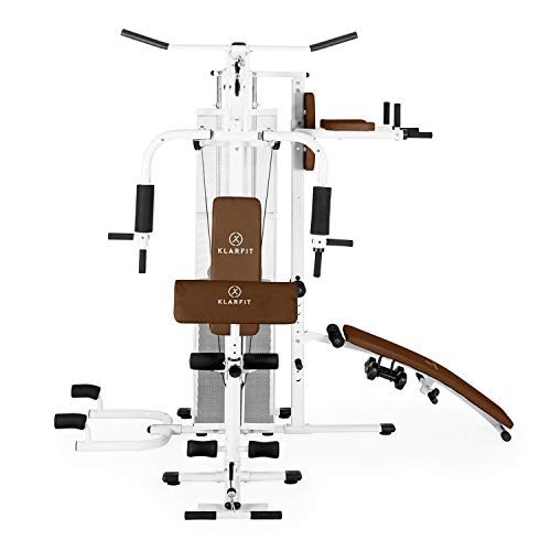 Klarfit Ultimate Gym - Máquina multifunción musculación, Multiestación musculacion, Máquina de musculación, Hombros, Espalda, Brazos, isquiotibiales y glúteos, Acolchada, 5000, Blanco