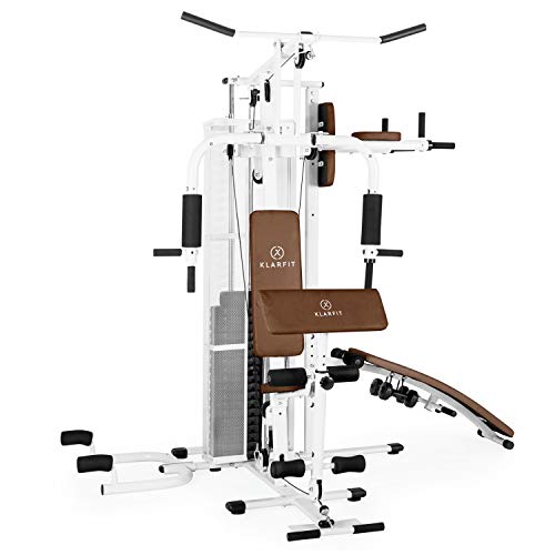 Klarfit Ultimate Gym - Máquina multifunción musculación, Multiestación musculacion, Máquina de musculación, Hombros, Espalda, Brazos, isquiotibiales y glúteos, Acolchada, 5000, Blanco