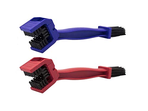 KLAS REMO 2 Piezas Cepillos para Limpiar la Cadena de Las Moto Bicicleta Herramienta Limpieza Engranajes, Cepillos Limpiador para Moto Bici - Azul +Rojo