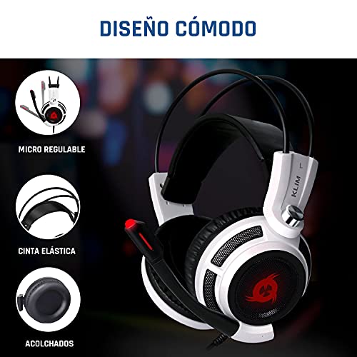 KLIM Puma – Cascos Auriculares Gaming con micrófono – Sonido Envolvente 7.1 – Cascos PS5 Audio – Vibración integrada – Blancos – Ideales para Jugar en PC, PS4, PS5 - Nueva Versión 2022