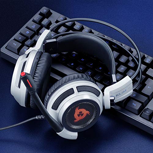 KLIM Puma – Cascos Auriculares Gaming con micrófono – Sonido Envolvente 7.1 – Cascos PS5 Audio – Vibración integrada – Blancos – Ideales para Jugar en PC, PS4, PS5 - Nueva Versión 2022