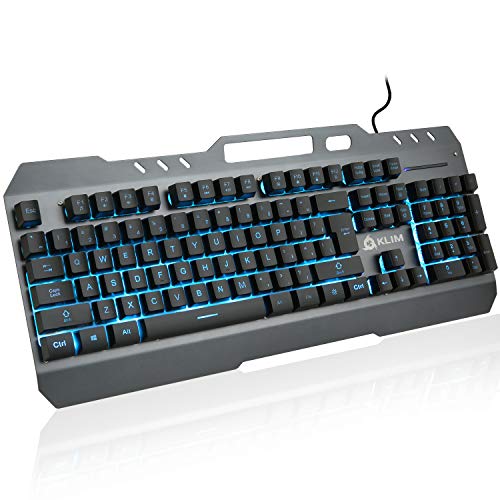 ⭐️KLIM Teclado QWERTY - Nueva Versión - Teclado Híbrido Semi-Mécanique + Elección de 7 Colores + GARANTÍA 5 Años - Estructura de Metal - Teclado Gamer Gaming Juegos Video PC PS4 Windows, Mac