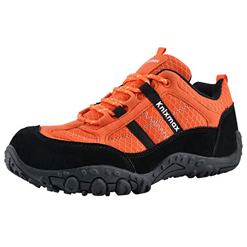 Knixmax Zapatillas de Senderismo para Mujer y Hombre Zapatillas de Montaña Trekking Trail Ligeros Cómodos y Transpirables Zapatillas Antideslizante de Deporte Naranja 41EU