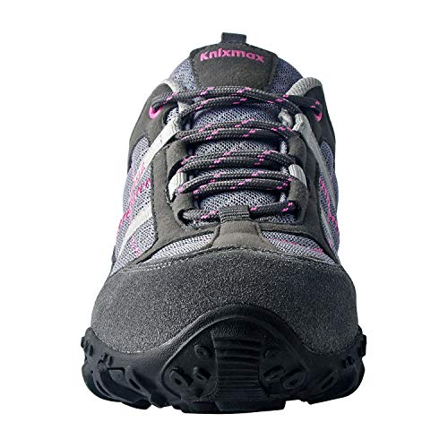 Knixmax Zapatillas de Senderismo para Mujer y Hombre Zapatillas de Montaña Trekking Trail Ligeros Cómodos y Transpirables Zapatillas Antideslizante de Deporte Gris 36EU