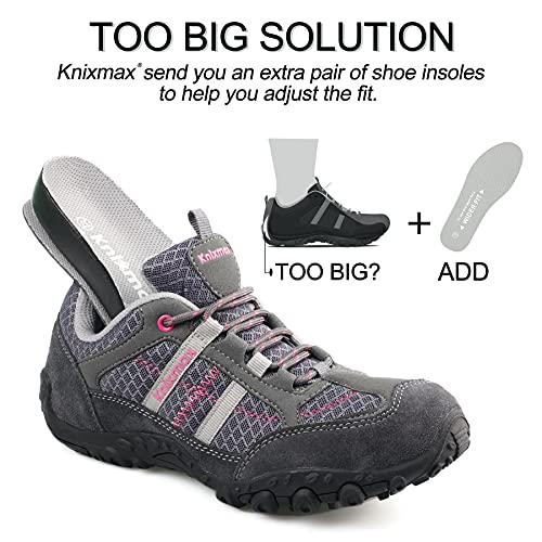 Knixmax Zapatillas de Senderismo para Mujer y Hombre Zapatillas de Montaña Trekking Trail Ligeros Cómodos y Transpirables Zapatillas Antideslizante de Deporte Gris 36EU