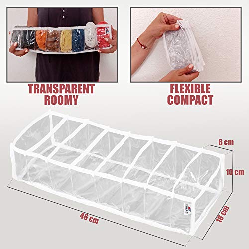 KOARBI Organizador de Cajones Transparente Flexible y Ajustable para Ropa Interior, Calcetines, Maquillaje, Baño, Ropa de Bebe, Escritorio, Armario, Divisor de Cajón Plegable. Pack x2