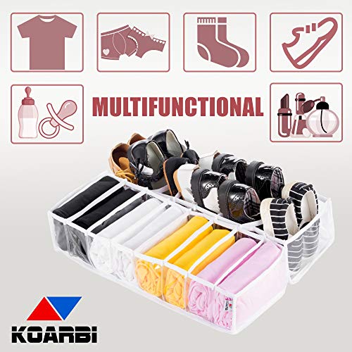 KOARBI Organizador de Cajones Transparente Flexible y Ajustable para Ropa Interior, Calcetines, Maquillaje, Baño, Ropa de Bebe, Escritorio, Armario, Divisor de Cajón Plegable. Pack x2