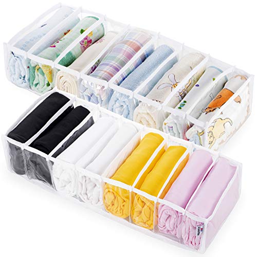 KOARBI Organizador de Cajones Transparente Flexible y Ajustable para Ropa Interior, Calcetines, Maquillaje, Baño, Ropa de Bebe, Escritorio, Armario, Divisor de Cajón Plegable. Pack x2