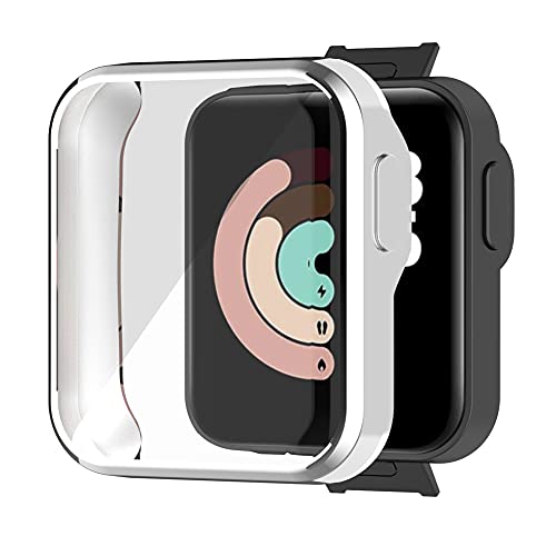 Kobmand Funda para Xiaomi Mi Watch Lite Vidrio Templado,Funda Protectora De Parachoques de TPU Ultrafina y Suave Antirrayas for Xiao Mi watch lite (Transparent+Plata)
