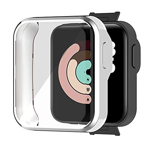Kobmand Funda para Xiaomi Mi Watch Lite Vidrio Templado,Funda Protectora De Parachoques de TPU Ultrafina y Suave Antirrayas for Xiao Mi watch lite (Transparent+Plata)
