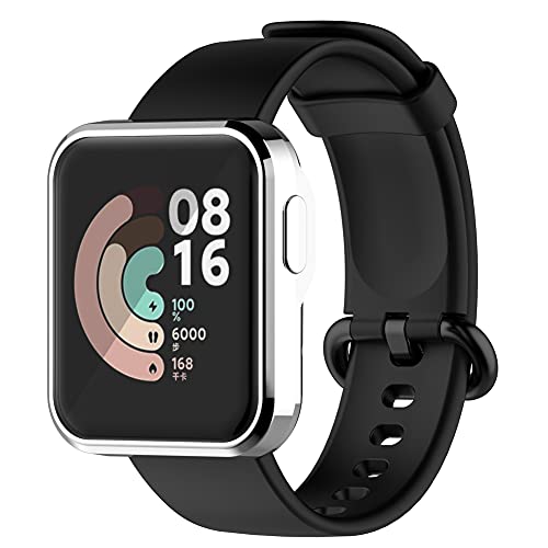 Kobmand Funda para Xiaomi Mi Watch Lite Vidrio Templado,Funda Protectora De Parachoques de TPU Ultrafina y Suave Antirrayas for Xiao Mi watch lite (Transparent+Plata)