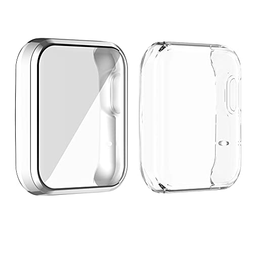 Kobmand Funda para Xiaomi Mi Watch Lite Vidrio Templado,Funda Protectora De Parachoques de TPU Ultrafina y Suave Antirrayas for Xiao Mi watch lite (Transparent+Plata)