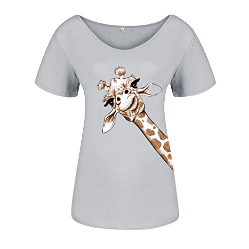 Kolila - Camiseta con estampado de jirafa para mujer, informal, con cuello en V, diseño de animales