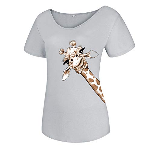 Kolila - Camiseta con estampado de jirafa para mujer, informal, con cuello en V, diseño de animales