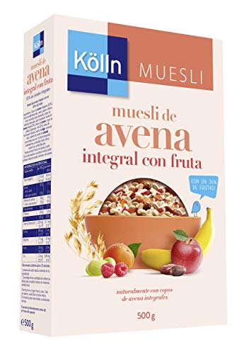 Kölln - Muesli de Avena con Frutas, Cereales Integrales, Avena con Pasas Sultanas, dátiles, manzana, albaricoque y frambuesa - Pack 7 x 500 g