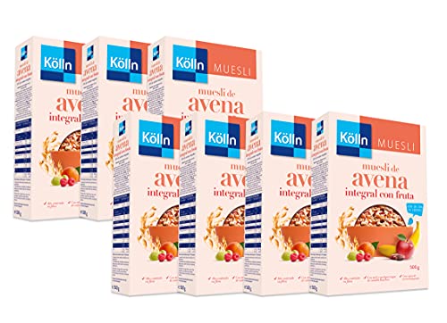 Kölln - Muesli de Avena con Frutas, Cereales Integrales, Avena con Pasas Sultanas, dátiles, manzana, albaricoque y frambuesa - Pack 7 x 500 g