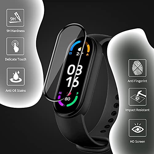 KONEE Protector de Pantalla Compatible con Xiaomi Mi band 6, 【2 Piezas】 [ 3D Cobertura Completa, Anti-rasguños, Alta Definición ], Película Protectora para Xiaomi Mi band 6