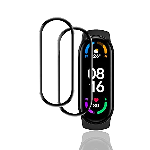 KONEE Protector de Pantalla Compatible con Xiaomi Mi band 6, 【2 Piezas】 [ 3D Cobertura Completa, Anti-rasguños, Alta Definición ], Película Protectora para Xiaomi Mi band 6