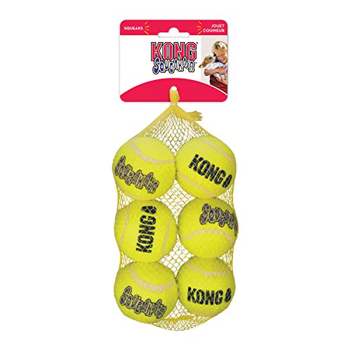 KONG - Squeakair Balls - Pelotas de Tenis sonoras Que respetan Sus Dientes - para Perros de Raza Mediana (Pack de 6)