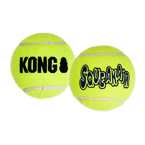 KONG - Squeakair Balls - Pelotas de Tenis sonoras Que respetan Sus Dientes - para Perros de Raza Mediana (Pack de 6)