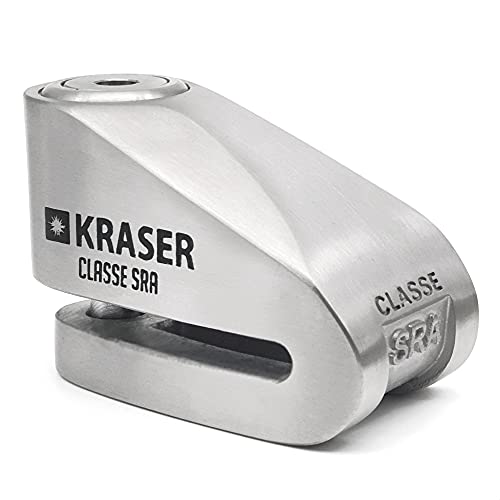 KRASER KR110S Candado Homologado Sra Antirrobo Disco Freno Moto 10mm Doble Cierre, 3 Llaves + Cable Recordatorio, Acero Inoxidable, 10 mm