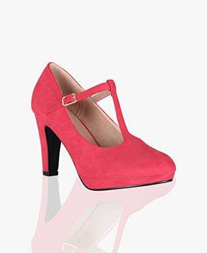 KRISP Zapatos Tacón Ancho Mujer Oferta Fiesta Salón Elegante Boda Básicos Plataforma Calzado Cómodo, Rojo (3722), 38 EU (5 UK), 3722-RED-5