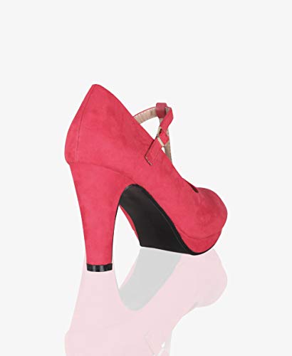 KRISP Zapatos Tacón Ancho Mujer Oferta Fiesta Salón Elegante Boda Básicos Plataforma Calzado Cómodo, Rojo (3722), 38 EU (5 UK), 3722-RED-5