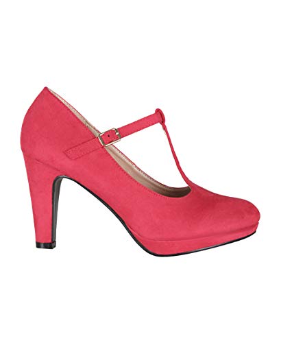 KRISP Zapatos Tacón Ancho Mujer Oferta Fiesta Salón Elegante Boda Básicos Plataforma Calzado Cómodo, Rojo (3722), 38 EU (5 UK), 3722-RED-5