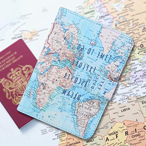 KSTE La Portada de Pasaporte, Titular de pasaporte, Mapa del mundo de época Impresión linda Titular de pasaporte de cuero de PU ID de portada Tarjetas de crédito Mapa de la caja