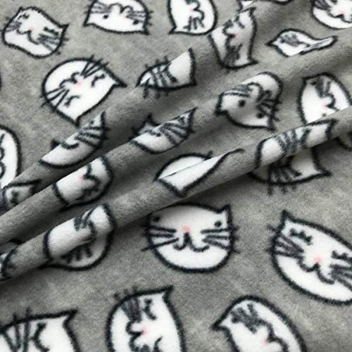 Kt KILOtela Tela Micro Polar Estampado - Tacto Muy Suave y Ligero - Confeccionar Mantas, foulares, decoración hogar, Prendas de Vestir - Retal de 150 x 170 cm | Gatitos - Gris, Blanco, Negro