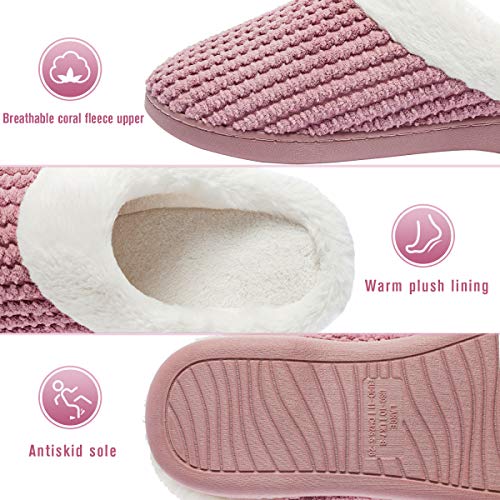 Kuako Zapatillas de Estar por casa con Forro de vellón para Mujer Antideslizantes Espuma de Memoria para Interiores Zapatos cálidos acogedores de la casa