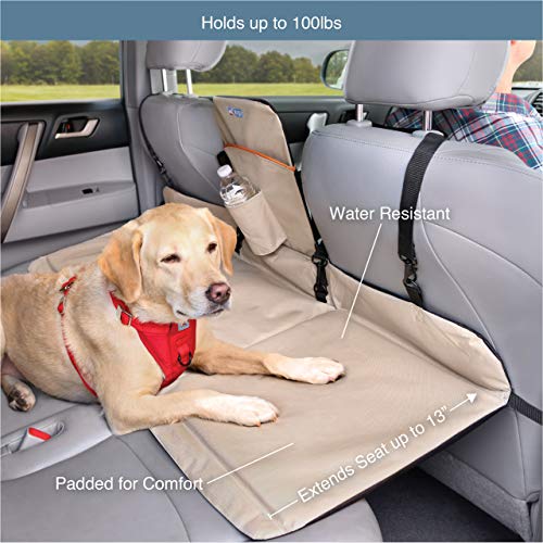 Kurgo Barrera y Extensor de Asiento Trasero para Perros, Apto para la mayoría de Coches y Jeeps, soporta Perros de hasta 45 kg, Reversible, Negro/Arena Hampton, Puente de Asiento Trasero