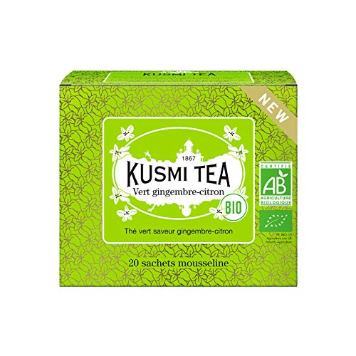 Kusmi Tea - Té verde Bio con sabor a jengibre-limón - Caja de 20 bolsitas