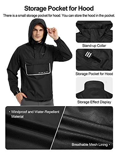 KUTOOK Chaqueta Impermeable Hombre Chubasquero Impermeable y Transpirable 10000/5000 Con Capucha Incorporada Para Running Ciclismo Senderismo, Montañismo y Otros Deportes Al Aire Libre(L)