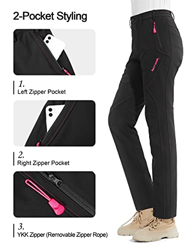 KUTOOK Pantalones de Trabajo Mujer Pantalon Running Softshell Invierno Pantalón Impermeable Montaña Trekking Senderismo Funcional Negro L