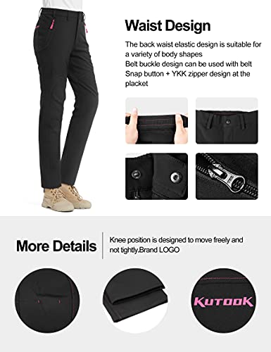 KUTOOK Pantalones de Trabajo Mujer Pantalon Running Softshell Invierno Pantalón Impermeable Montaña Trekking Senderismo Funcional Negro L