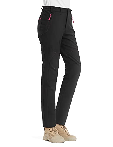 KUTOOK Pantalones de Trabajo Mujer Pantalon Running Softshell Invierno Pantalón Impermeable Montaña Trekking Senderismo Funcional Negro L