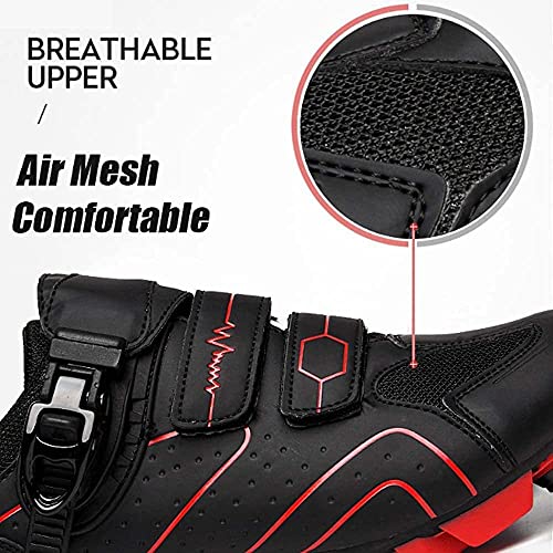 KUXUAN Calzado de Ciclismo para Hombre,Zapatos de Montar en Bicicleta de Carretera MTB, Zapatillas Deportivas Compatibles con Tacos Transpirables con Hebilla,Black-39