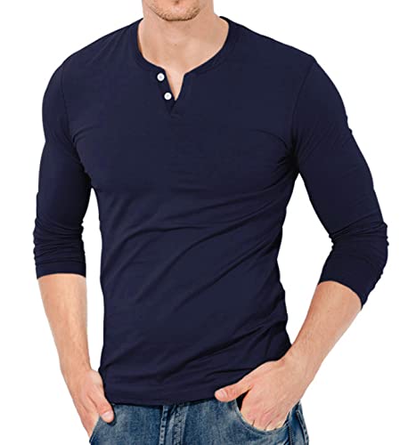 KUYIGO Hombres Slim Fit Manga Larga Beefy Fashion Casual Henley Camisetas Camisas de algodón