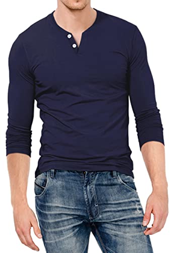 KUYIGO Hombres Slim Fit Manga Larga Beefy Fashion Casual Henley Camisetas Camisas de algodón