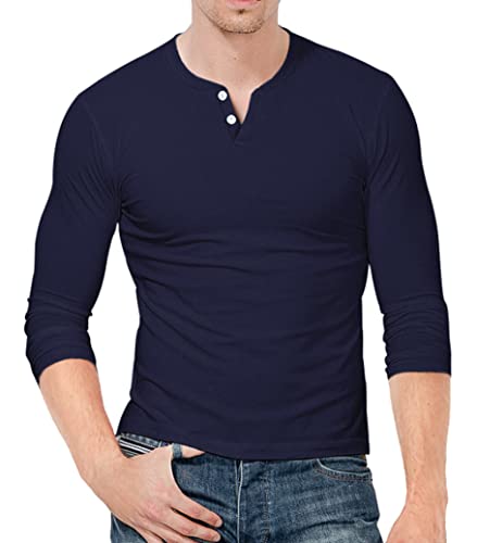 KUYIGO Hombres Slim Fit Manga Larga Beefy Fashion Casual Henley Camisetas Camisas de algodón