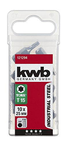 KWB 10 puntas 25 mm Torx 15 Industrial Steel 121294 (TQ 60 Acero, ISO 1173, accionamiento C 6.3), 0 W, 0 V