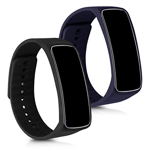 kwmobile 2X Brazalete Compatible con Samsung Gear fit R350 - Pulsera de TPU para Fitness Tracker en Azul Oscuro/Negro