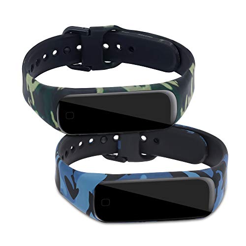 kwmobile 2X Pulsera Compatible con Samsung Galaxy Fit 2 - Brazalete de Silicona y TPU Camouflage Negro/Verde Claro/Verde Oscuro