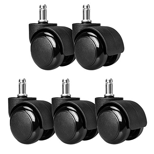 kwmobile Navaris Ruedas para Silla de Oficina de 10MM - Set de 5 Ruedas de 50MM de diámetro - Ruedas de Repuesto giratorias de plástico Duro - Negro