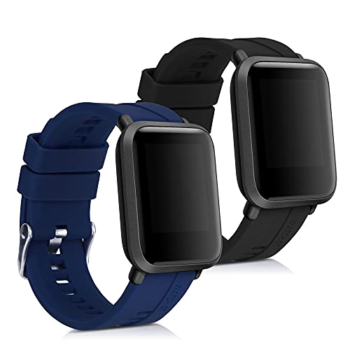 kwmobile Pulsera Compatible con Huami Amazfit Bip/Bip Lite - 2X Correa de TPU para Reloj Inteligente - Negro/Azul Oscuro