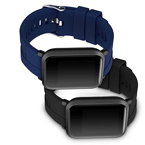 kwmobile Pulsera Compatible con Huami Amazfit Bip/Bip Lite - 2X Correa de TPU para Reloj Inteligente - Negro/Azul Oscuro