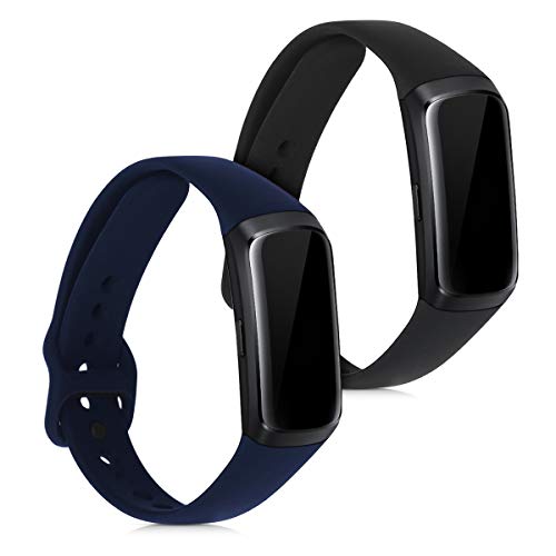 kwmobile Pulsera Compatible con Samsung Galaxy Fit (SM-R370) - 2X Correa de TPU para Reloj Inteligente - Negro/Azul Oscuro